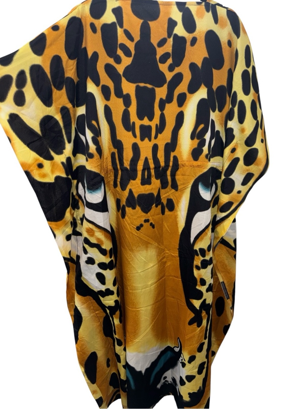 Printed Yellow Maxi Kaftan Dress with V-Neck